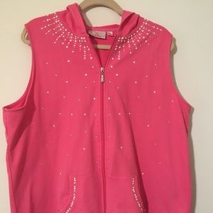 Quacker Factory Coral Pink Hooded Vest Sz XL